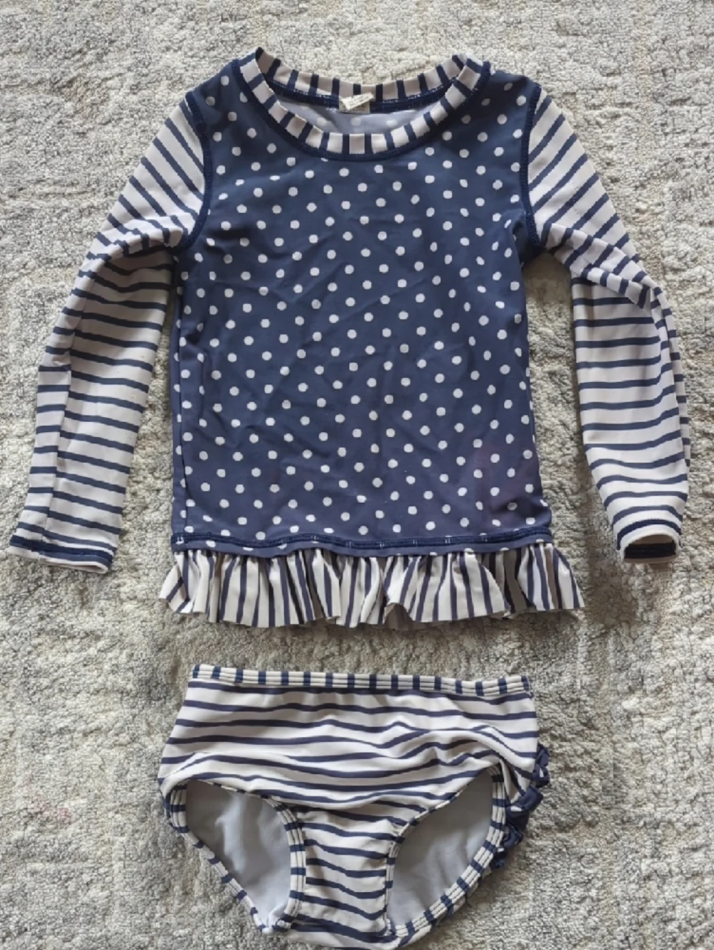 Ruffle Butts Navy & White Polka Dot and Stripe Rashguard Set Size 2T